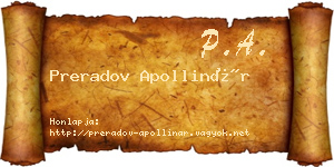 Preradov Apollinár névjegykártya